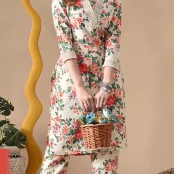 Shivansh Creations Women’s Cream Printed Cotton Kurta & Pyjama Set, Gift for Her - Picture 3 of 8